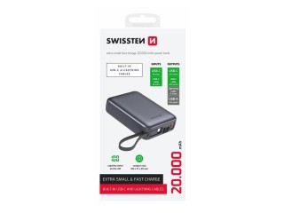 SWISSTEN Φορητός Φορτιστής 20,000 mAh με Ενσωματωμένα Καλώδια USB-C...
