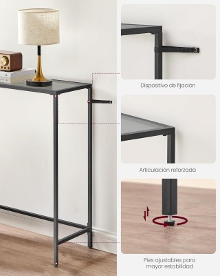 Κονσόλα VASAGLE με Γυάλινη Επιφάνεια, Μαύρο/Γκρι  Κονσόλα VASAGLE με Γυάλινη Επιφάνεια, Μαύρο/Γκρι 