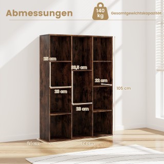 Costway Ράφι Βιβλίων με 11 Θέσεις, 74 x 24 x 106 cm, Καφέ CB10703CF