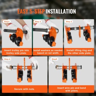 VEVOR Χειροκίνητο Τρόλεϊ 2 Τόνων, Ρυθμιζόμενο για Φλάντζα 2.5-8, Βα...