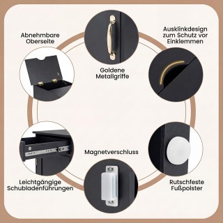 Costway Μαύρο Κομοδίνο με Σταθμό Φόρτισης, Ρυθμιζόμενο Ράφι, Ντουλά...