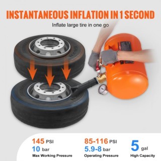 VEVOR Φουσκωτής Ελαστικών 5L με Μανόμετρο, 145 PSI για Αυτοκίνητα &...