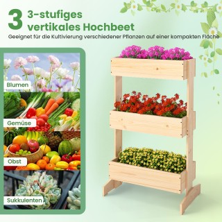 Costway  Κάθετο Ξύλινο Πολυεπίπεδο Παρτέρι με 3 Φυτοδοχεία – Φυσικό...