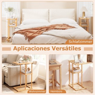 Costway Σετ 2 στενά βοηθητικά τραπεζάκια C-σχήματος από μπαμπού, ορ...