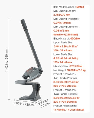 VEVOR Χειροκίνητο Θραυμαμόφυλλο για Λαμαρίνα, 2.76 Max Κοπή, Μέγιστ...