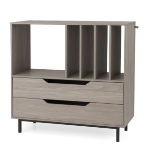 Costway Ρέτρο Βάση Πικάπ με 4 Θήκες Βινυλίου & 2 Συρτάρια σε Γκρι Χ...