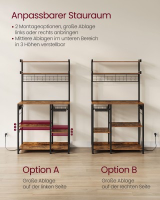 Ράφι κουζίνας VASAGLE με πρίζες, vintage καφέ-μαύρο KKS031K11  Ράφι κουζίνας VASAGLE με πρίζες, vintage καφέ-μαύρο KKS031K11 