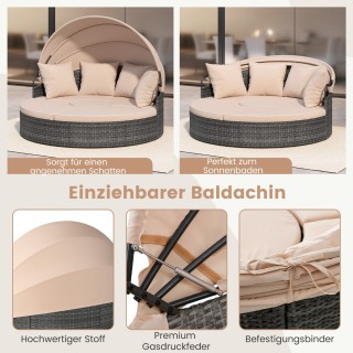 Costway Καρέκλα Ξαπλώστρας Ήλιου με Οροφή & Τραπέζι & Μαξιλάρια Καθ...