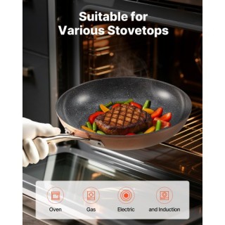 VEVOR Σετ Τηγανιών Αλουμινίου 3τμχ με Χειρολαβή - Γκρι Θερμασμένο L...