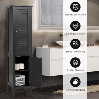 Costway Ψηλή Ντουλάπα Μπάνιου με 5 Ράφια & 2 Πόρτες με Περσίδες & Ρ...