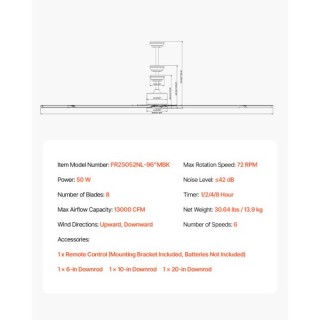 VEVOR Ανεμιστήρας Οροφής Αλουμινίου 244 εκ Χωρίς Φως Τηλεχειριστήρι... VEVOR Ανεμιστήρας Οροφής Αλουμινίου 244 εκ Χωρίς Φως Τηλεχειριστήρι...