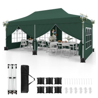 Costway Πράσινος Ρυθμιζόμενος Πτυσσόμενος Παβιγιόν 3x6m με Αποσπώμε...