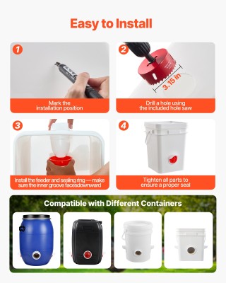 VEVOR Αυτόματη Τροφοδότης Κοτόπουλων με 4 Στόμια, Αδιάβροχο - Κατάλ...