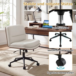 Costway Λευκή περιστρεφόμενη καρέκλα γραφείου με ρόδες, χωρίς μπράτ...