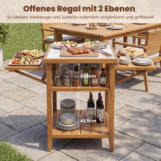 Costway Τραπέζι BBQ με πτυσσόμενες πλαϊνές επιφάνειες και 2 επίπεδα...