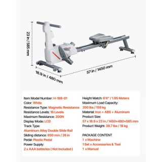 VEVOR Μαγνητικό Κωπηλατικό Μηχάνημα με 16 Επίπεδα Αντίστασης και Πτ...