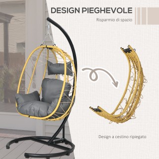 Κρεμαστή και πτυσσόμενη πολυθρόνα με μαξιλάρια, σε ατσάλι και PE Ra...