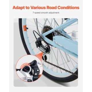 VEVOR Ποδήλατο Cruiser 24 7 Ταχυτήτων με Καλάθι - Ανοιχτό Μπλε GK24...