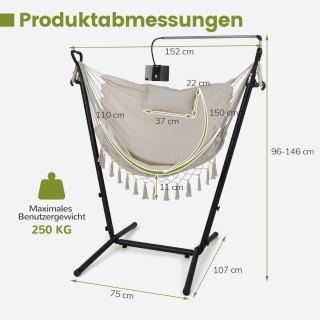 Costway Ρυθμιζόμενη Κρεμαστή Καρέκλα με Σταντ και Μαξιλάρι ι 152 x ...