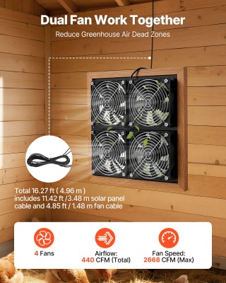VEVOR Ηλιακός Ανεμιστήρας 25W με 4 Ταχύτατους Ανεμιστήρες και Ρυθμι...