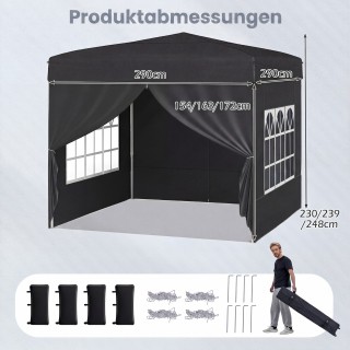 Costway Πτυσσόμενο κιόσκι 3x3 μ. με 4 αποσπώμενα πλαϊνά τοιχώματα, ...