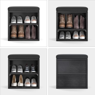 BAKAJI Μαύρο Παγκάκι Σκαρπιέρας για Είσοδο με Μαξιλάρι και Ράφι 44 ...