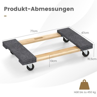 Costway  Τετράτροχο Καρότσι Μεταφοράς Επίπλων από Ακακία - Αντοχή έ...