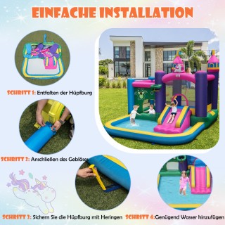 Costway Πολύχρωμη Φορητή Υδάτινη Τσουλήθρα-Τραμπολίνο με Φυσητήρα 6...