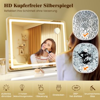 Costway Φωτιζόμενος Καθρέφτης Μακιγιάζ με 10x Μεγεθυντικό Καθρέφτη,...