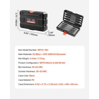 VEVOR Σετ Καρυδάκια Άλεν 18 Τεμαχίων 3/8 S2 Cr-V PTTT38HEXSD0DLCSKV0 VEVOR Σετ Καρυδάκια Άλεν 18 Τεμαχίων 3/8 S2 Cr-V PTTT38HEXSD0DLCSKV0