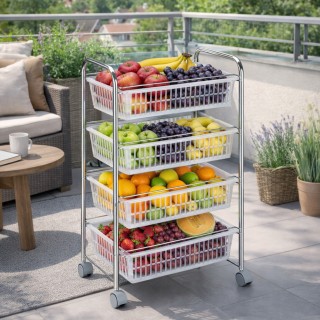 BAKAJI Καρότσι Φρούτων με 4 Πλαστικά Καλάθια και Μεταλλική Κατασκευ... BAKAJI Καρότσι Φρούτων με 4 Πλαστικά Καλάθια και Μεταλλική Κατασκευ...