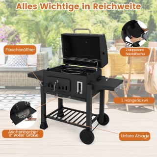 Costway Μπάρμπεκιου Βαρελιού με Διπλούς Πτυσσόμενους Πλευρικούς Δί... Costway Μπάρμπεκιου Βαρελιού με Διπλούς Πτυσσόμενους Πλευρικούς Δί...