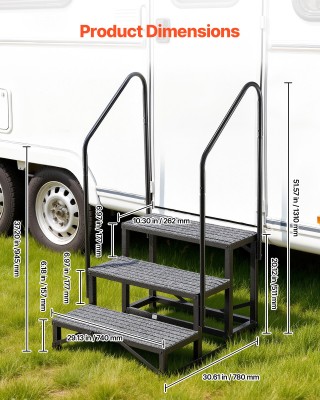 VEVOR Σκαλοπάτια RV 3 Σκαλιών με Διπλές Χειρολαβές, Αντιολισθητικό ...