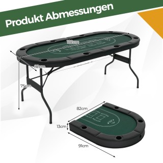 Costway Πτυσσόμενο Τραπέζι Πόκερ για 8 Παίκτες με Θήκες Ποτών & Μαξ...