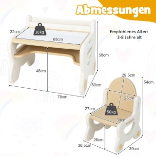 Costway Παιδικό Σετ Τραπεζιού με Ρυθμιζόμενη Επιφάνεια Σχεδίασης Κα...