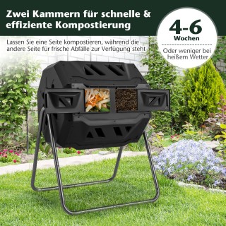 Costway Διπλός Περιστρεφόμενος Κάδος Κομποστοποίησης 160L Μαύρος γι...