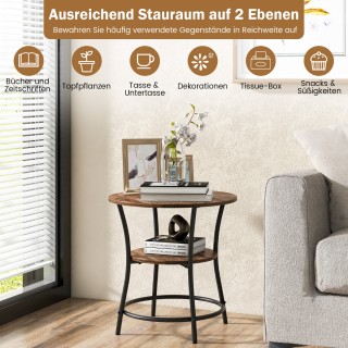 Costway Στρογγυλό Βοηθητικό Τραπέζι Δύο Επιπέδων με Μεταλλικό Σκελε...