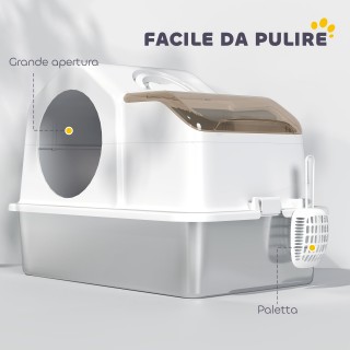 PawHut Κλειστή Λεκάνη Γάτας 60.5x40.5x42 εκ, Λευκή/Ασημί D31-132V00WT