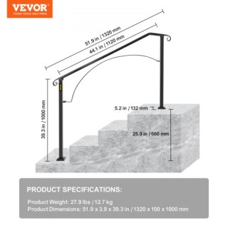 Κουπαστή Αψίδα #3 για 3 ή 4 Σκαλοπάτια Μαύρο Ματ  LTFS3H4BHSGM00001V0