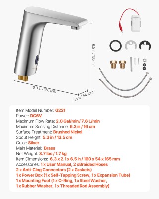 VEVOR Αισθητήρας Βρύσης Μπάνιου 160mm, Χωρίς Αφή, Ρυθμιζόμενη Θερμο...