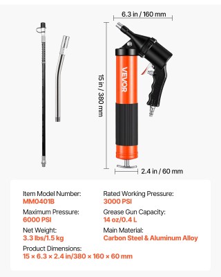 VEVOR Επαγγελματικό Πιστόλι Γράσου 6000 PSI με Εύκαμπτο Λάστιχο και...