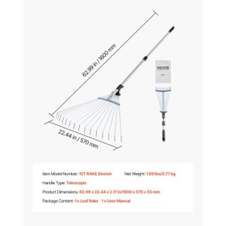 VEVOR Ρυθμιζόμενη Τσουγκράνα Κήπου Ανοξείδωτη με 15 Δόντια YPDPJS82...