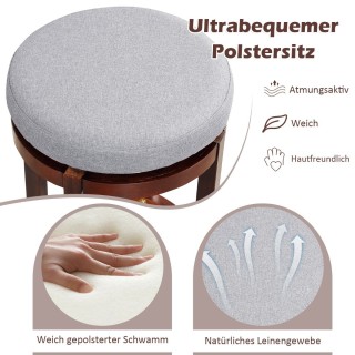 Costway  Σετ 2 Περιστρεφόμενων Σκαμπό Μπαρ με Μαξιλάρι από Λινό Ύφα...