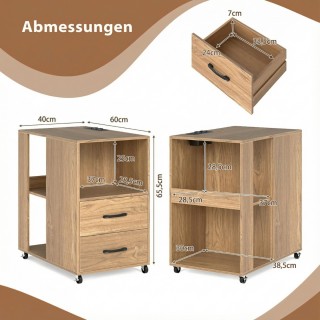 Costway Τροχήλατο Κομοδίνο 65,5 x 40 x 60 cm με Συρτάρι & Ράφια σε ...