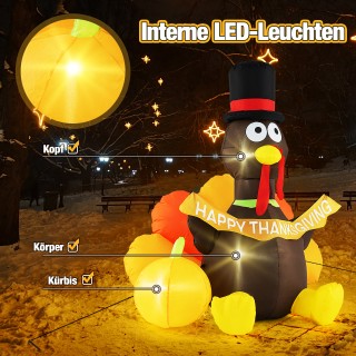 Costway 150 εκ. Φουσκωτή Γαλοπούλα με Κολοκύθα και LED για Ευχαριστ...