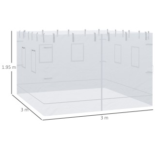 Outsunny 3x3 Nylon Gazebo Wall, Σετ 3 τεμαχίων κουνουπιέρα με 6 παρ...