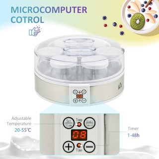 HOMCOM 20W 1,5L Συσκευή γιαουρτιού με 7 βάζα και οθόνη κουμπιών, απ... HOMCOM 20W 1,5L Συσκευή γιαουρτιού με 7 βάζα και οθόνη κουμπιών, απ...