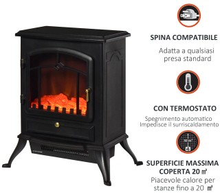 Ηλεκτρικό τζάκι δαπέδου HOMCOM με ισχύ φλόγας 1000W / 2000W σε Σίδε...