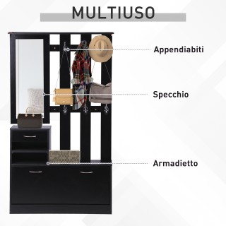 Σχάρα επίπλων εισόδου HOMCOM με σχάρα παπουτσιών και καθρέφτη, σε μ...