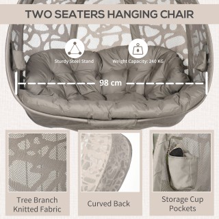 Κρεμαστή καρέκλα Outsunny 2 θέσεων με 2 τσέπες, 2 μαξιλάρια και πτυ... Κρεμαστή καρέκλα Outsunny 2 θέσεων με 2 τσέπες, 2 μαξιλάρια και πτυ...